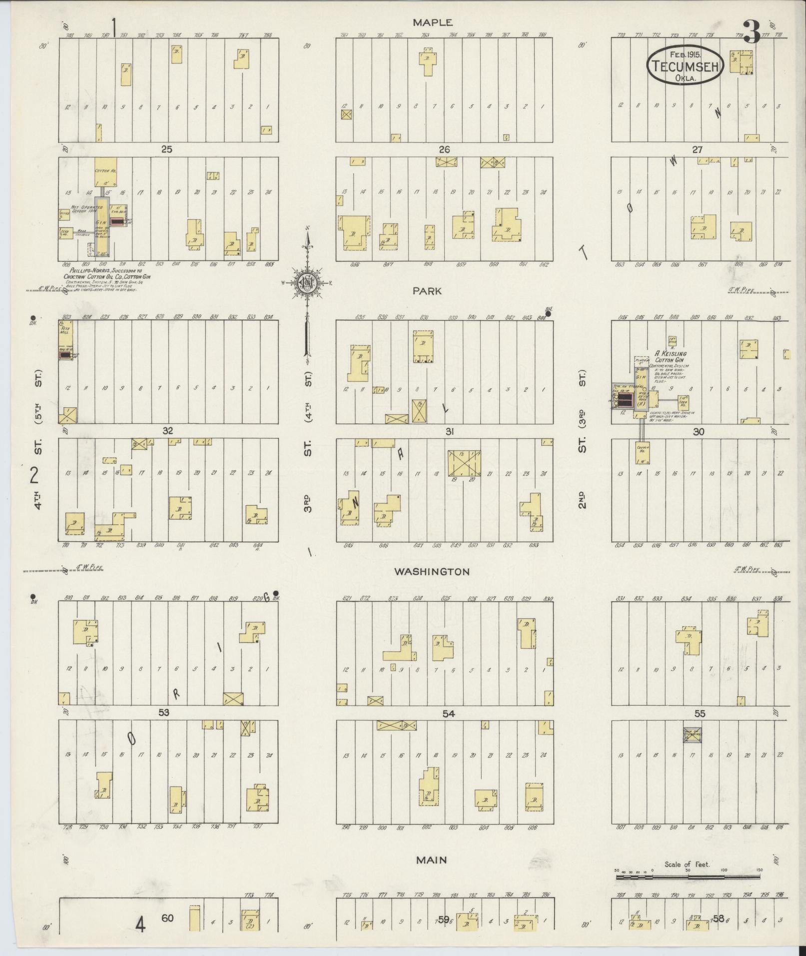 Sanborn Fire Insurance Map from Tecumseh, Pottawatomie County, Oklahoma (1915), Sheet #0003 - Historic Sanborn Fire Insurance Map Print, vintage old map wall art, antique decor, genealogy gift, Oklahoma Oklahoma map