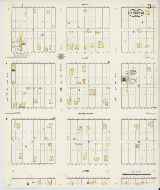 Sanborn Fire Insurance Map from Tecumseh, Pottawatomie County, Oklahoma (1915), Sheet #0003 - Historic Sanborn Fire Insurance Map Print, vintage old map wall art, antique decor, genealogy gift, Oklahoma Oklahoma map