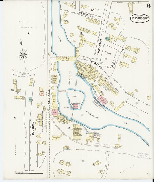 Sanborn Fire Insurance Map from Saint Johnsbury, Caledonia County, Vermont (1889), Sheet #0006 - Historic Sanborn Fire Insurance Map Print, vintage old map wall art, antique decor, genealogy gift, Vermont Vermont map
