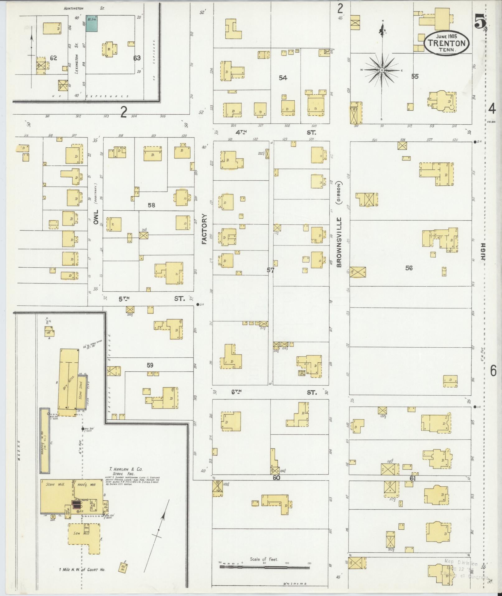 Sanborn Fire Insurance Map from Trenton, Gibson County, Tennessee (1905), Sheet #0005 - Complete Map Set gallery image, historic Sanborn map, vintage wall art, Tennessee Tennessee