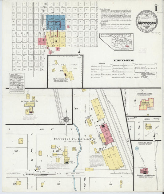 Sanborn Fire Insurance Map from Wapanucka, Johnston County, Oklahoma (1918), Sheet #0001 - Historic Sanborn Fire Insurance Map Print, vintage old map wall art, antique decor, genealogy gift, Oklahoma Oklahoma map