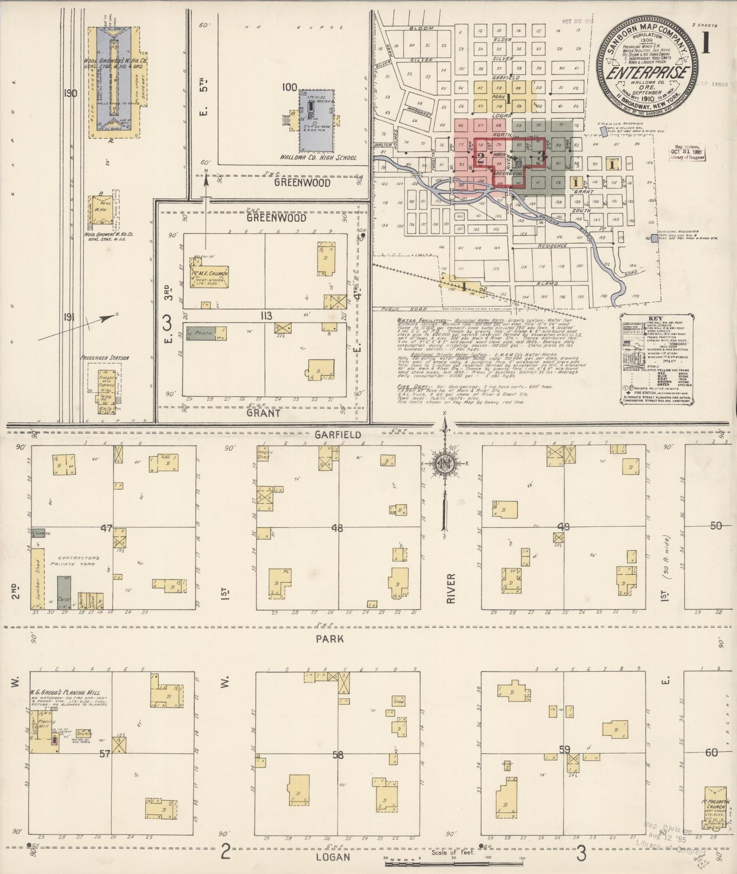 Sanborn Fire Insurance Map from Enterprise, Wallowa County, Oregon (1910), Sheet #0001 - Complete Map Set gallery image, historic Sanborn map, vintage wall art, Oregon Oregon