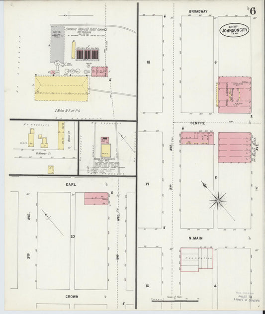Sanborn Fire Insurance Map from Johnson City, Washington County, Tennessee (1897), Sheet #0006 - Historic Sanborn Fire Insurance Map Print, vintage old map wall art, antique decor, genealogy gift, Tennessee Tennessee map