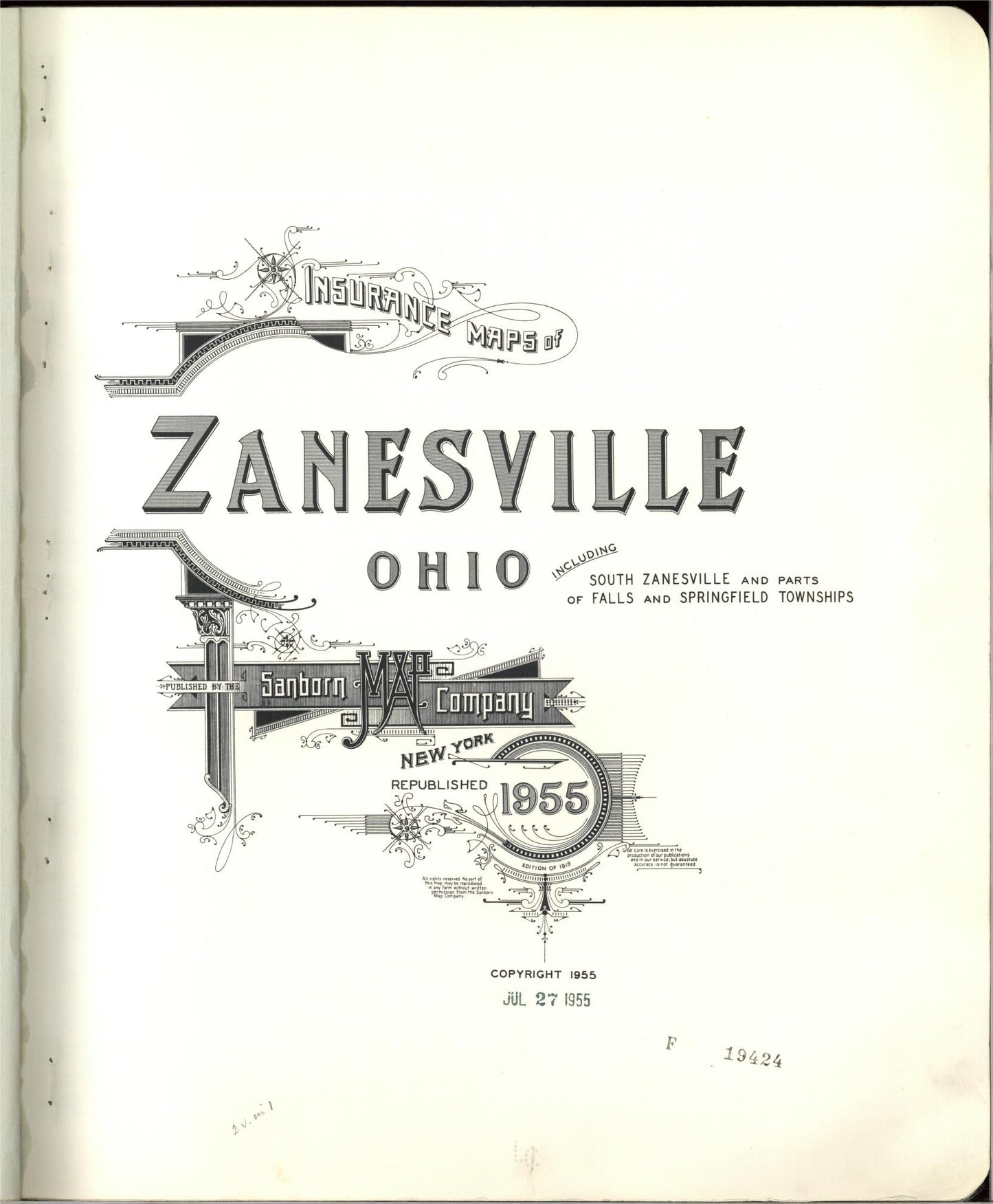 Sanborn Fire Insurance Map from Zanesville, Muskingum County, Ohio (1955), Sheet #0001 - Historic Sanborn Fire Insurance Map Print, vintage old map wall art, antique decor, genealogy gift, Ohio Ohio map