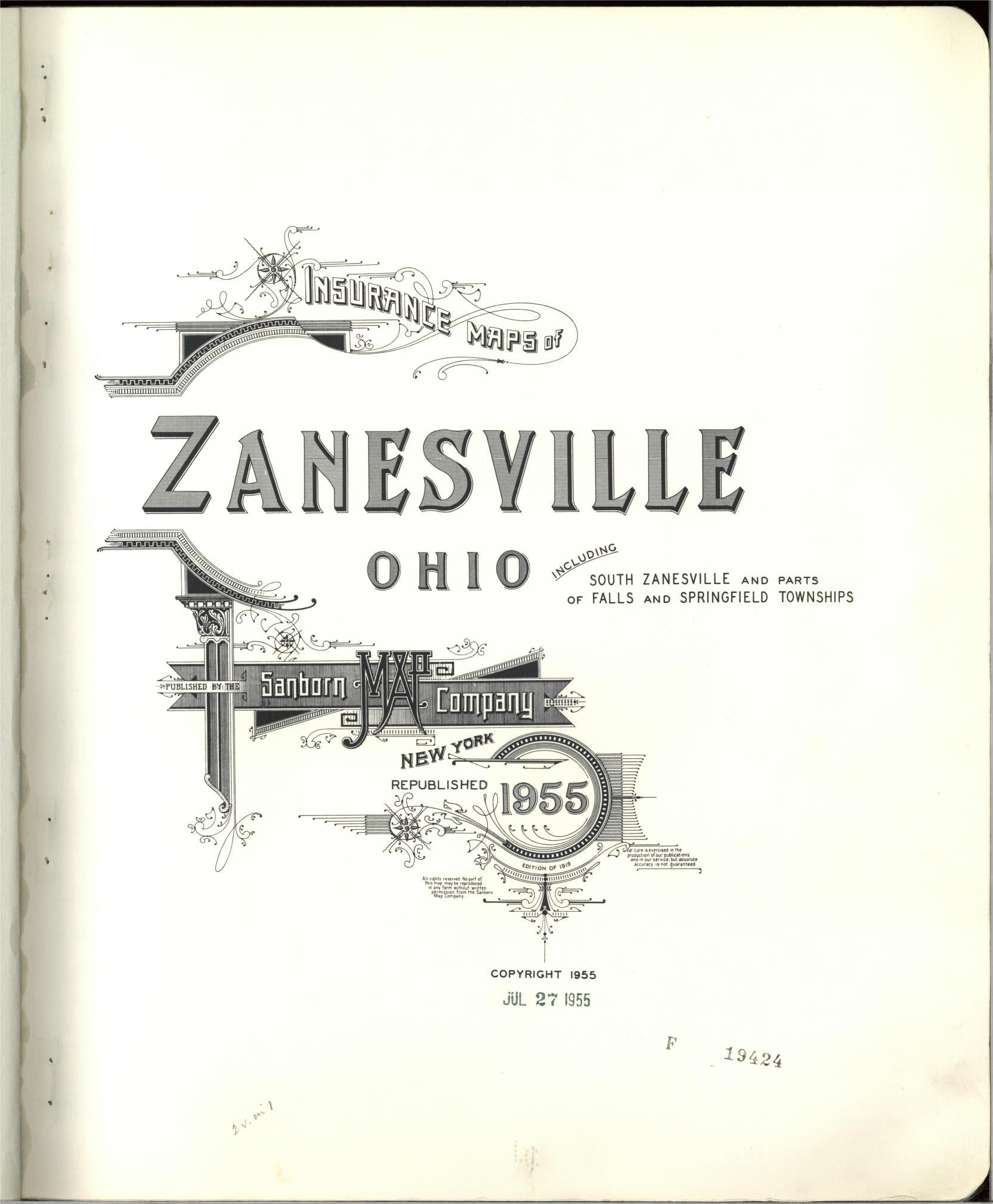 Sanborn Fire Insurance Map from Zanesville, Muskingum County, Ohio (1955), Sheet #0001 - Historic Sanborn Fire Insurance Map Print, vintage old map wall art, antique decor, genealogy gift, Ohio Ohio map