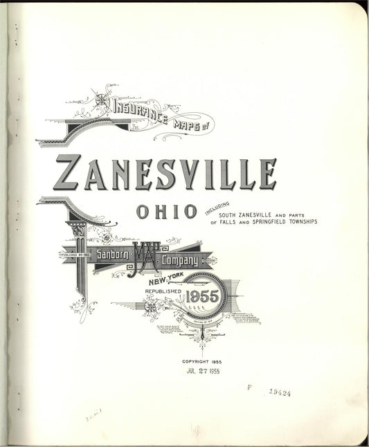 Sanborn Fire Insurance Map from Zanesville, Muskingum County, Ohio (1955), Sheet #0001 - Historic Sanborn Fire Insurance Map Print, vintage old map wall art, antique decor, genealogy gift, Ohio Ohio map