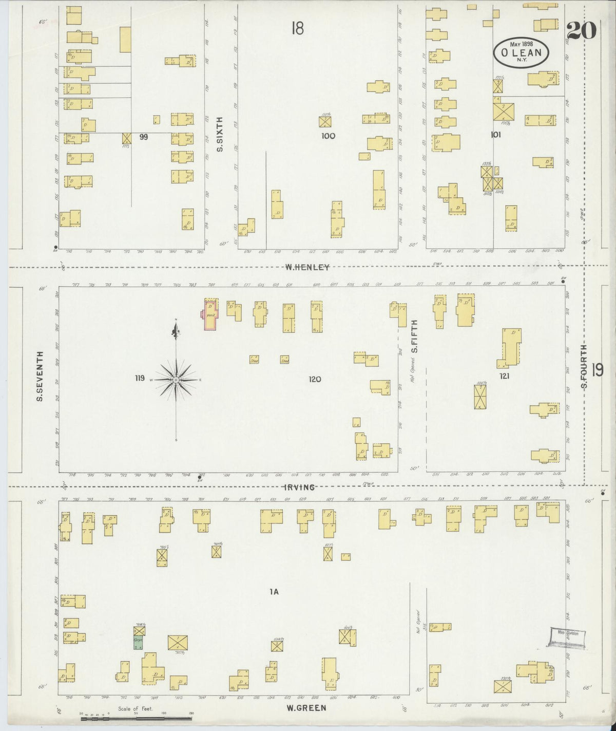 Sanborn Fire Insurance Map from Olean, Cattaraugus County, New York (1898), Sheet #0020 - Complete Map Set gallery image, historic Sanborn map, vintage wall art, New York New York