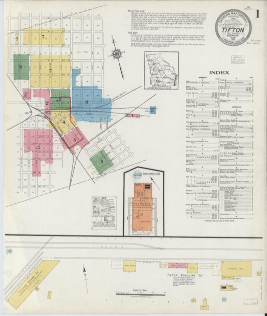 Sanborn Fire Insurance Map from Tifton, Tift County, Georgia (1917), Sheet #0001 - Complete Map Set gallery image, historic Sanborn map, vintage wall art, Georgia Georgia