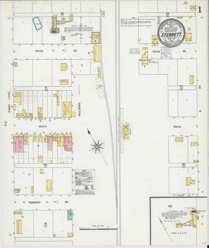 Sanborn Fire Insurance Map from Sterrett, Bryan County, Oklahoma (1904), Sheet #0001 - Complete Map Set gallery image, historic Sanborn map, vintage wall art, Oklahoma Oklahoma