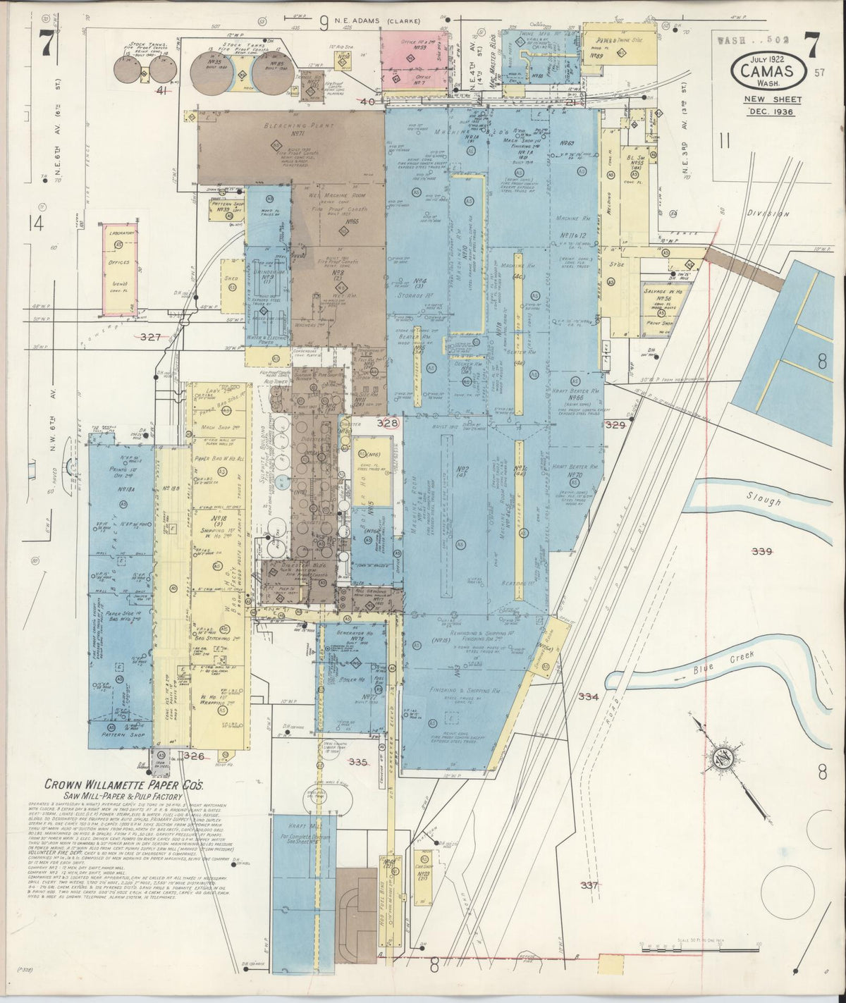 Sanborn Fire Insurance Map from Camas, Clark County, Washington (1943), Sheet #0007 - Historic Sanborn Fire Insurance Map Print, vintage old map wall art, antique decor, genealogy gift, Washington Washington map