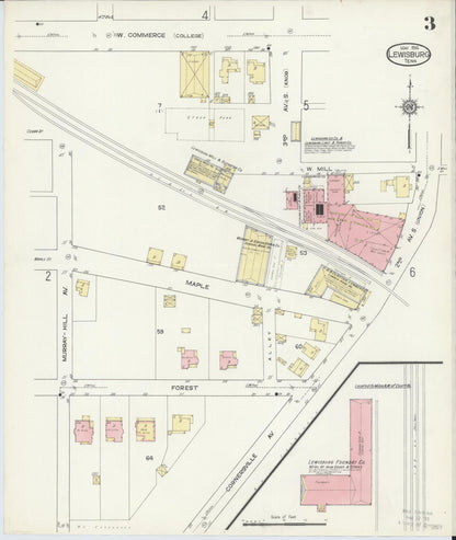 Sanborn Fire Insurance Map from Lewisburg, Marshall County, Tennessee (1914), Sheet #0003 - Complete Map Set gallery image, historic Sanborn map, vintage wall art, Tennessee Tennessee