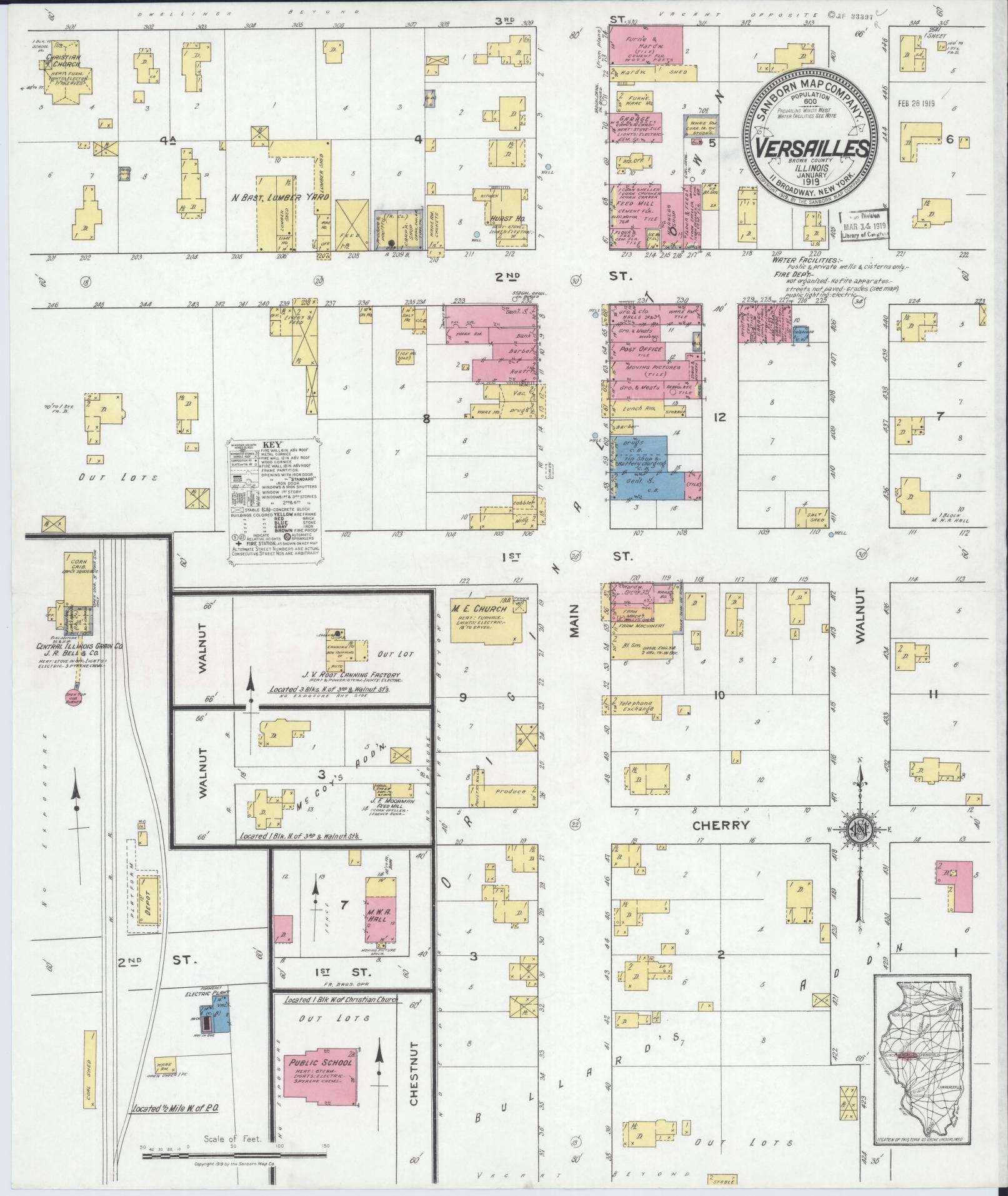 Sanborn Fire Insurance Map from Versailles, Brown County, Illinois (1919), Sheet #0001 - Historic Sanborn Fire Insurance Map Print, vintage old map wall art, antique decor, genealogy gift, Illinois Illinois map