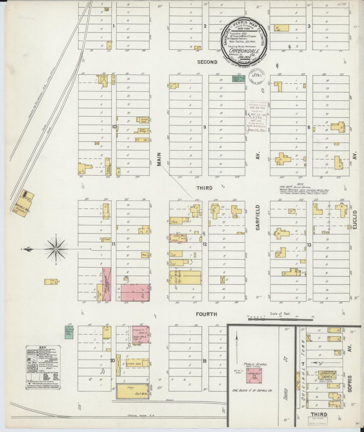 Sanborn Fire Insurance Map from Carbondale, Garfield County, Colorado (1900), Sheet #0001 - Historic Sanborn Fire Insurance Map Print, vintage old map wall art, antique decor, genealogy gift, Colorado Colorado map