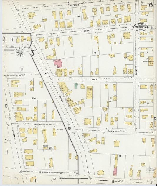 Sanborn Fire Insurance Map from Medford, Middlesex County, Massachusetts (1903), Sheet #0006 - Historic Sanborn Fire Insurance Map Print, vintage old map wall art, antique decor, genealogy gift, Massachusetts Massachusetts map
