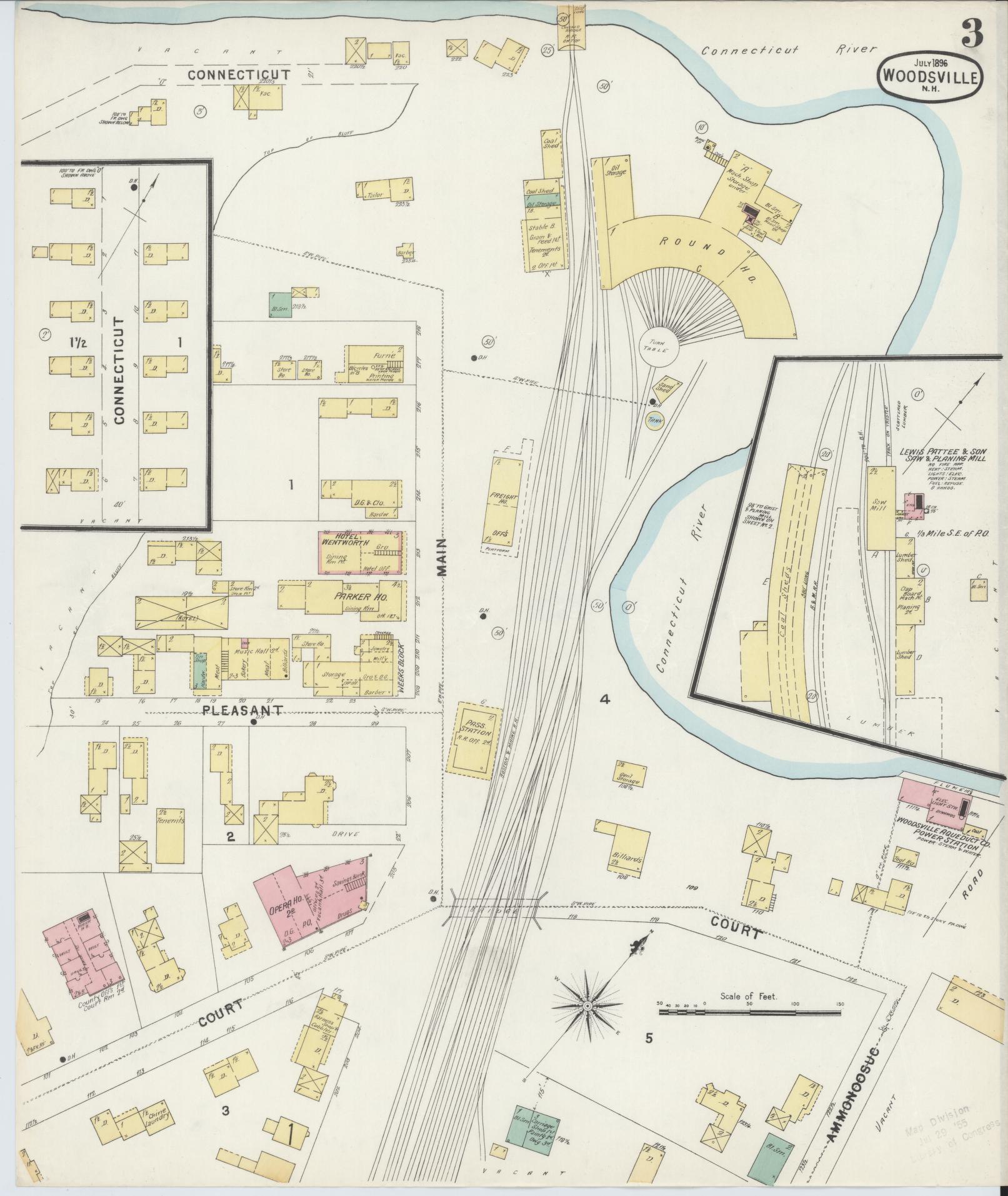 Sanborn Fire Insurance Map from Woodsville, Grafton County, New Hampshire (1896), Sheet #0003 - Complete Map Set gallery image, historic Sanborn map, vintage wall art, New Hampshire New Hampshire