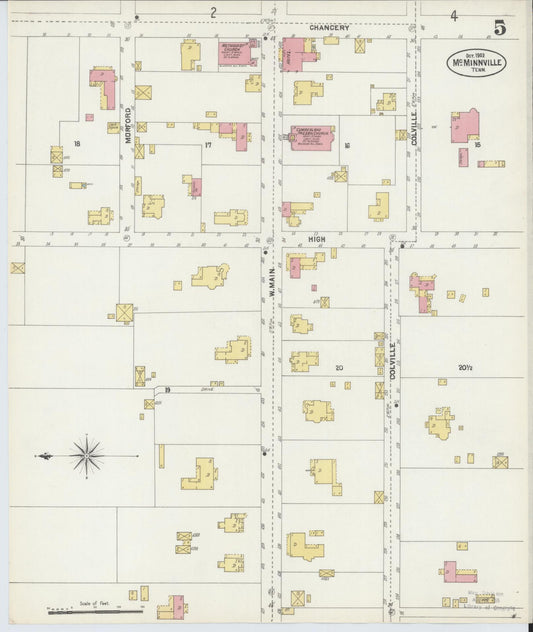 Sanborn Fire Insurance Map from McMinnville, Warren County, Tennessee (1902), Sheet #0005 - Historic Sanborn Fire Insurance Map Print, vintage old map wall art, antique decor, genealogy gift, Tennessee Tennessee map