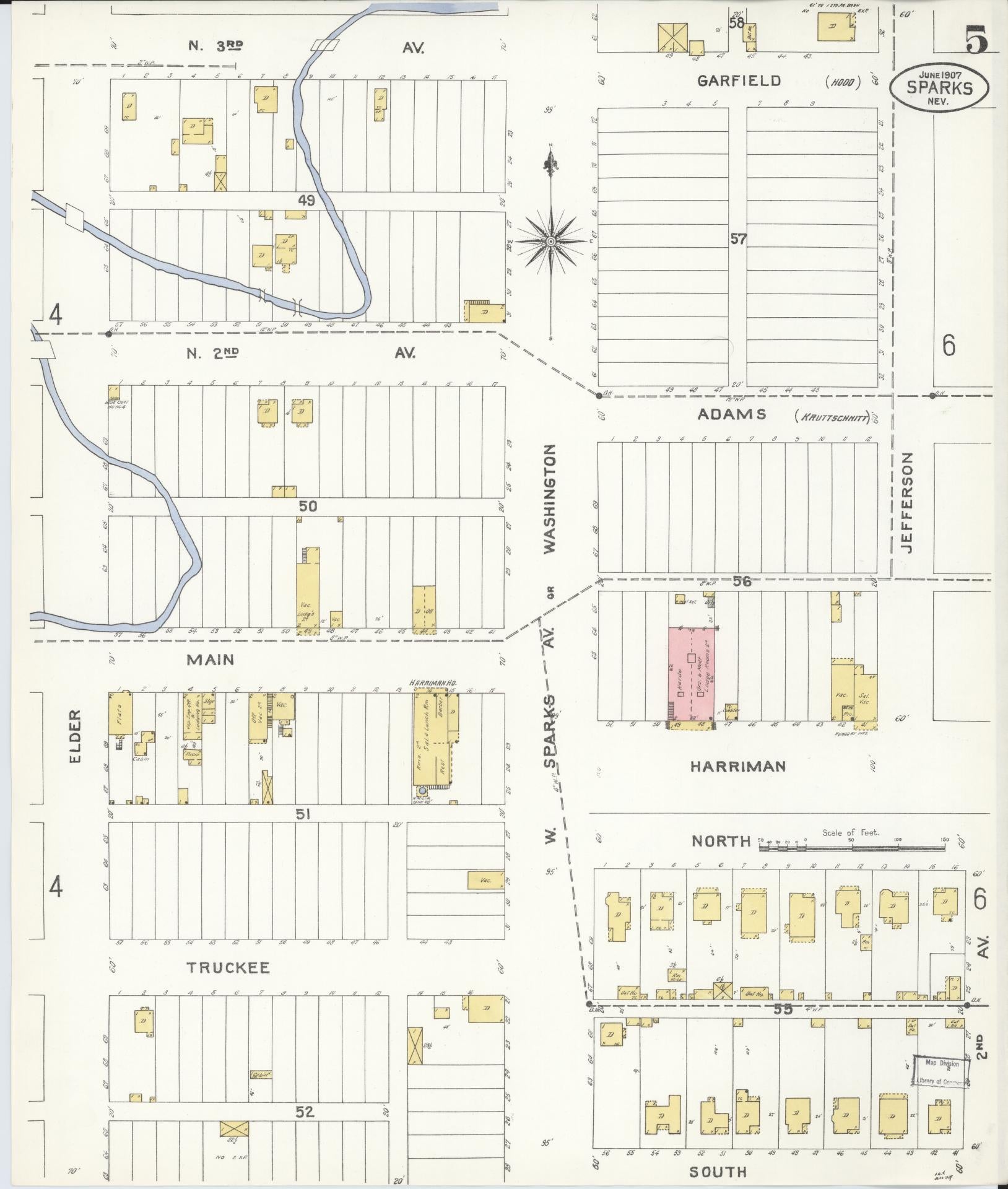 Sanborn Fire Insurance Map from Sparks, Washoe County, Nevada (1907), Sheet #0005 - Complete Map Set gallery image, historic Sanborn map, vintage wall art, Nevada Nevada