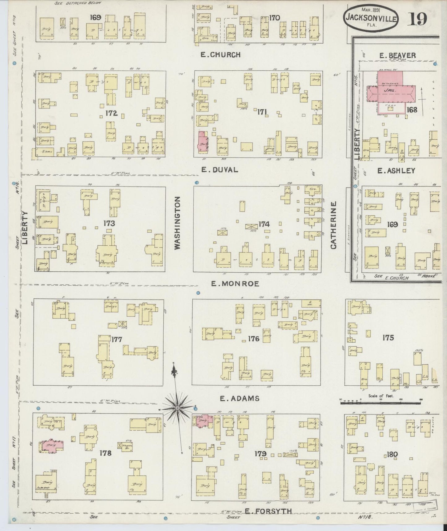 Sanborn Fire Insurance Map from Jacksonville, Duval County, Florida. (1891), Sheet 19 – Historic Sanborn Fire Insurance Map Print