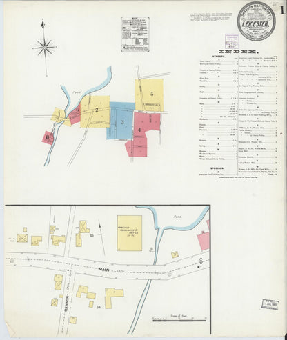 Sanborn Fire Insurance Map from Leicester, Worcester County, Massachusetts (1904), Sheet #0001 - Historic Sanborn Fire Insurance Map Print, vintage old map wall art, antique decor, genealogy gift, Massachusetts Massachusetts map