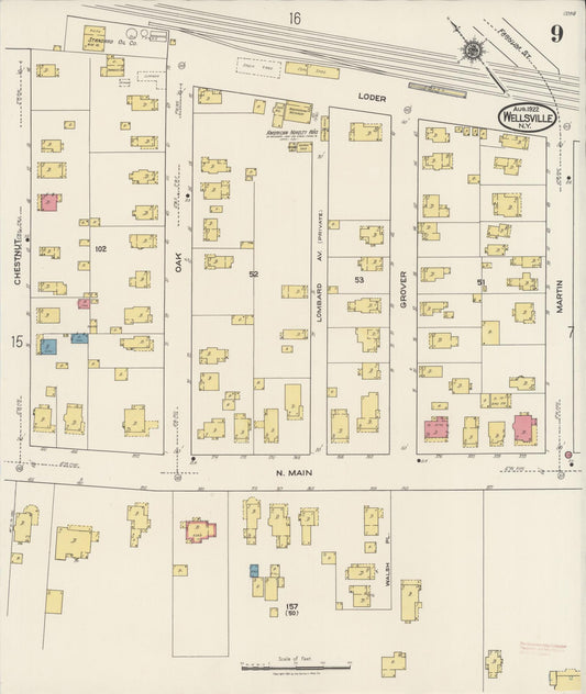 Sanborn Fire Insurance Map from Wellsville, Allegany County, New York (1922), Sheet #0009 - Historic Sanborn Fire Insurance Map Print, vintage old map wall art, antique decor, genealogy gift, New York New York map