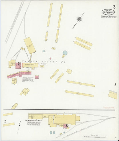 Sanborn Fire Insurance Map from Baldwinville, Worcester County, Massachusetts (1912), Sheet #0002 - Historic Sanborn Fire Insurance Map Print, vintage old map wall art, antique decor, genealogy gift, Massachusetts Massachusetts map