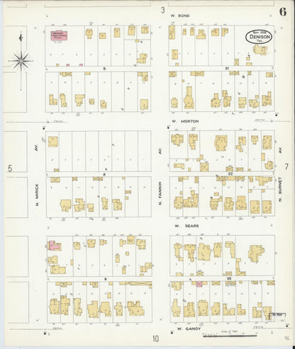 Sanborn Fire Insurance Map from Denison, Grayson County, Texas (1908), Sheet #0006 - Complete Map Set gallery image, historic Sanborn map, vintage wall art, Texas Texas