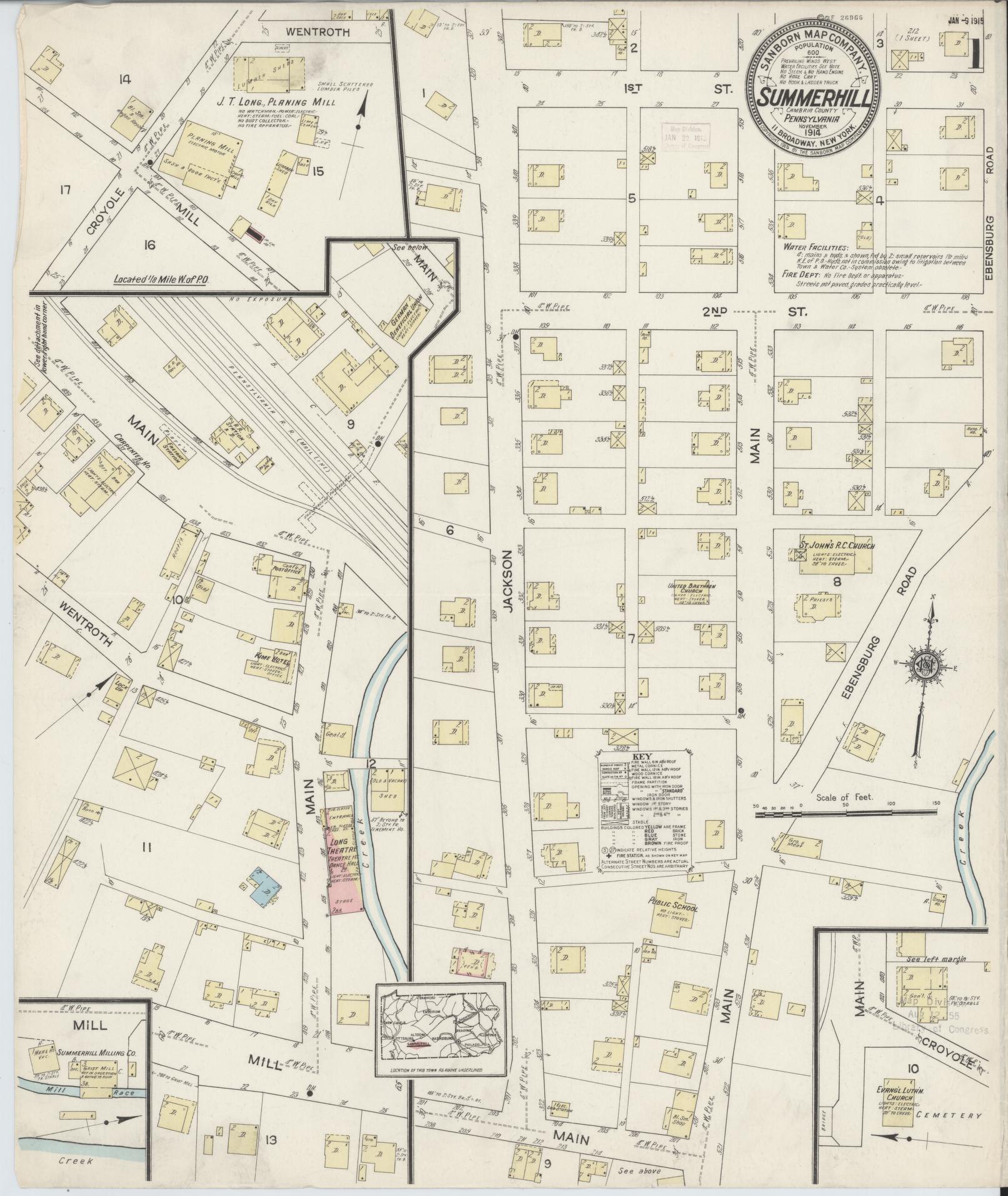 Sanborn Fire Insurance Map from Summerhill, Cambria County, Pennsylvania. (1914) – Historic Sanborn Fire Insurance Map Print
