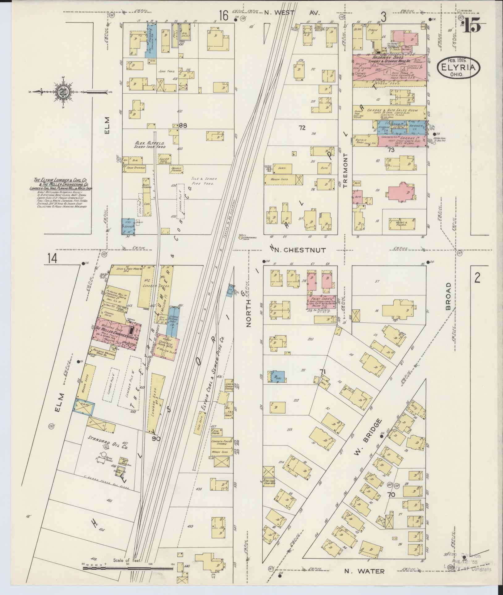 Sanborn Fire Insurance Map from Elyria, Lorain County, Ohio (1915), Sheet #0015 - Historic Sanborn Fire Insurance Map Print, vintage old map wall art, antique decor, genealogy gift, Ohio Ohio map