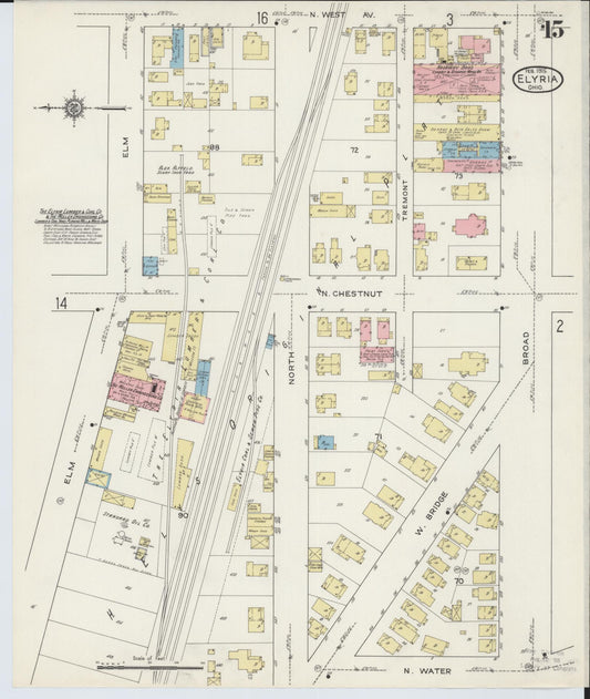 Sanborn Fire Insurance Map from Elyria, Lorain County, Ohio (1915), Sheet #0015 - Historic Sanborn Fire Insurance Map Print, vintage old map wall art, antique decor, genealogy gift, Ohio Ohio map