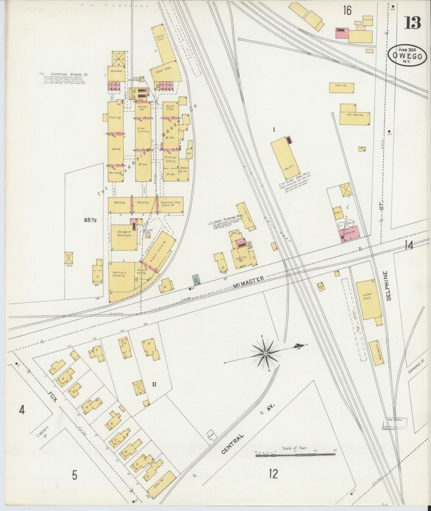 Sanborn Fire Insurance Map from Owego, Tioga County, New York (1904), Sheet #0013 - Historic Sanborn Fire Insurance Map Print, vintage old map wall art, antique decor, genealogy gift, New York New York map