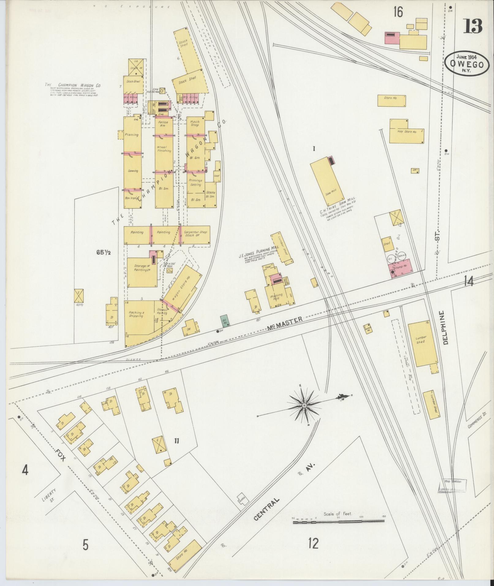 Sanborn Fire Insurance Map from Owego, Tioga County, New York (1904), Sheet #0013 - Historic Sanborn Fire Insurance Map Print, vintage old map wall art, antique decor, genealogy gift, New York New York map