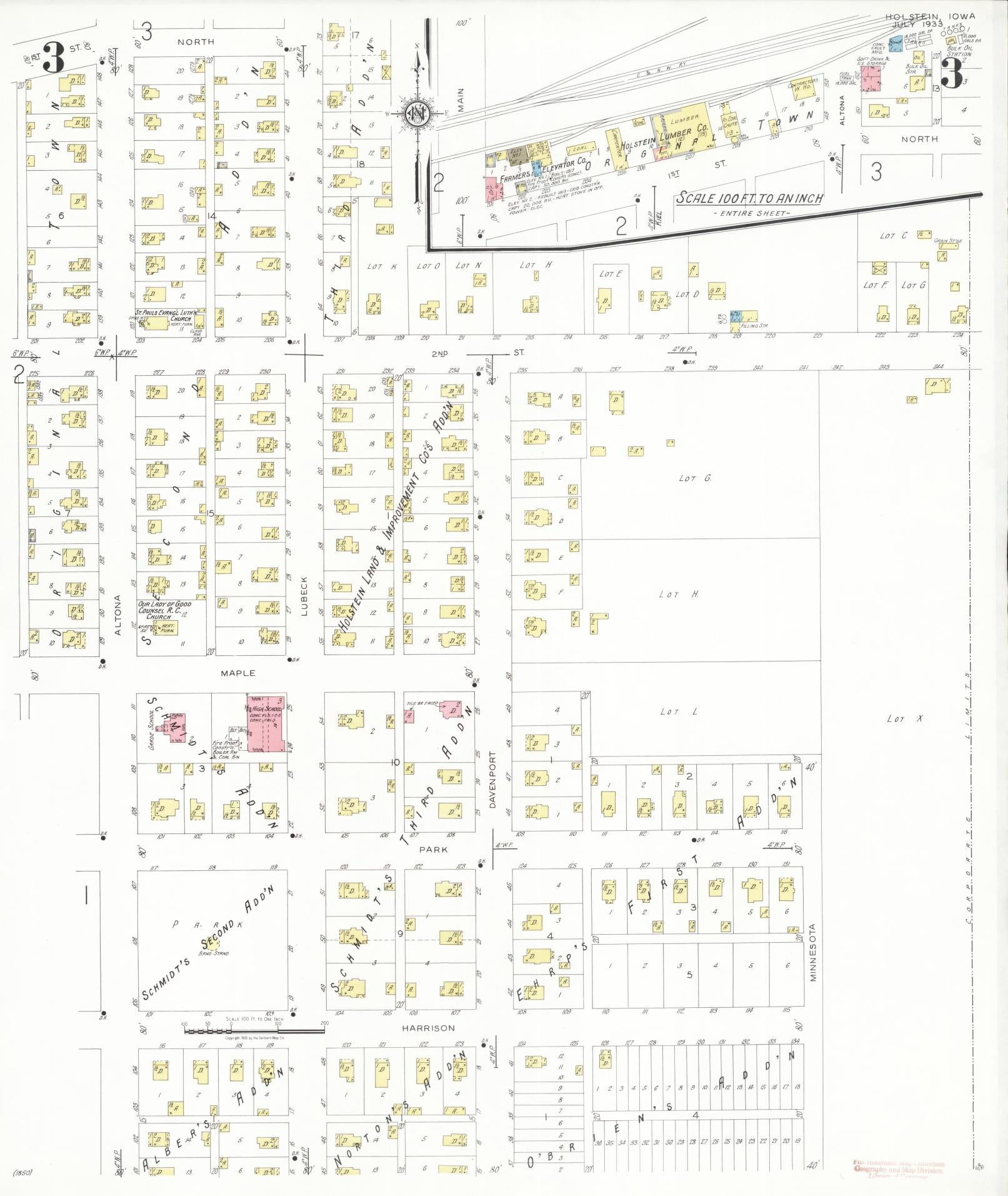 Sanborn Fire Insurance Map from Holstein, Ida County, Iowa (1933), Sheet #0003 - Historic Sanborn Fire Insurance Map Print, vintage old map wall art