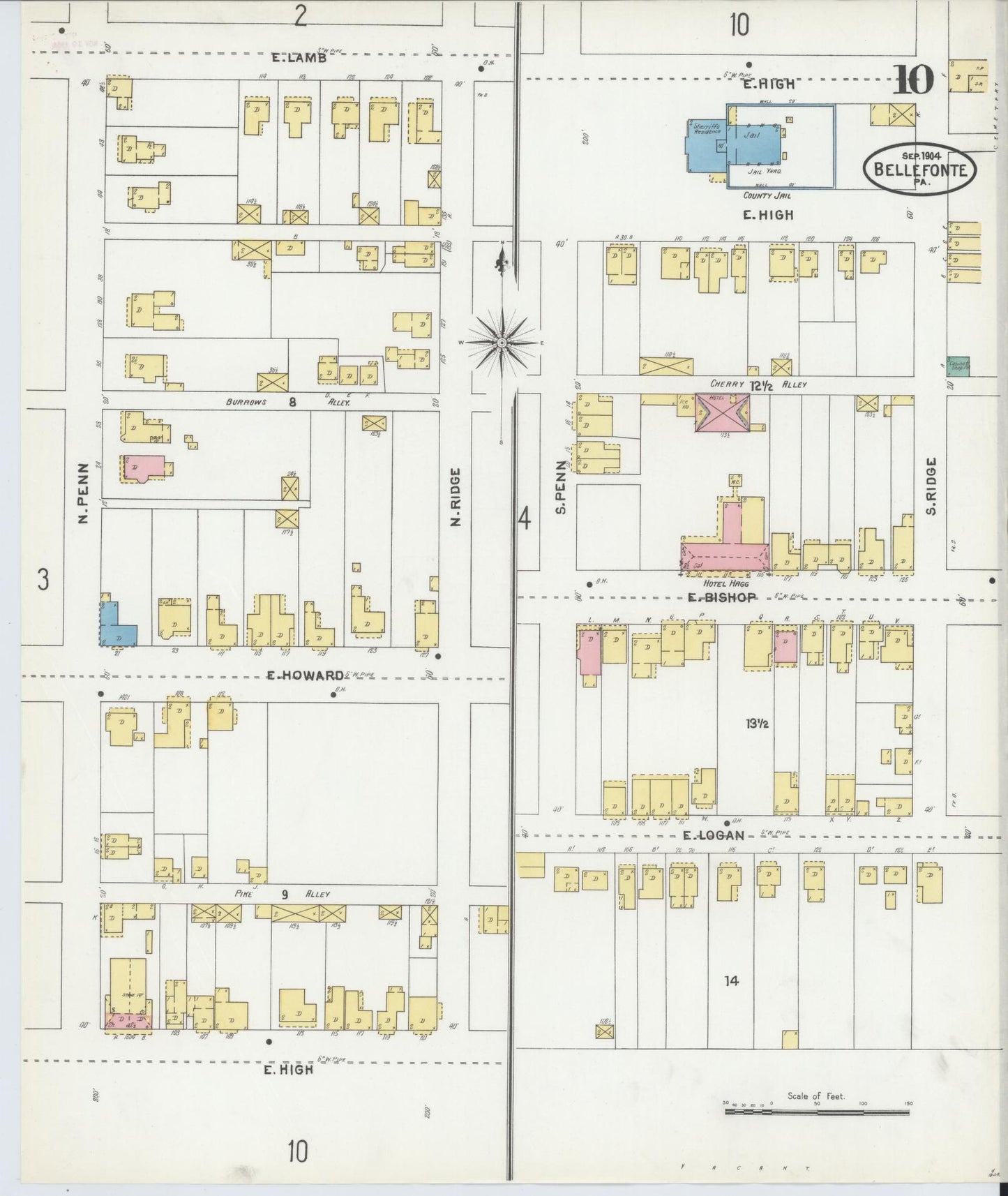 Sanborn Fire Insurance Map from Bellefonte, Centre County, Pennsylvania (1904), Sheet #0010 - Historic Sanborn Fire Insurance Map Print, vintage old map wall art, antique decor, genealogy gift, Pennsylvania Pennsylvania map