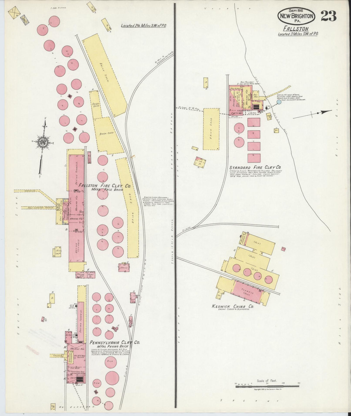 Sanborn Fire Insurance Map from New Brighton, Beaver County, Pennsylvania (1918), Sheet #0023 - Historic Sanborn Fire Insurance Map Print, vintage old map wall art, antique decor, genealogy gift, Pennsylvania Pennsylvania map