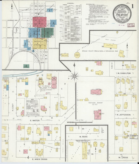 Sanborn Fire Insurance Map from Palmyra, Marion County, Missouri (1909), Sheet #0001 - Complete Map Set gallery image, historic Sanborn map, vintage wall art, Missouri Missouri