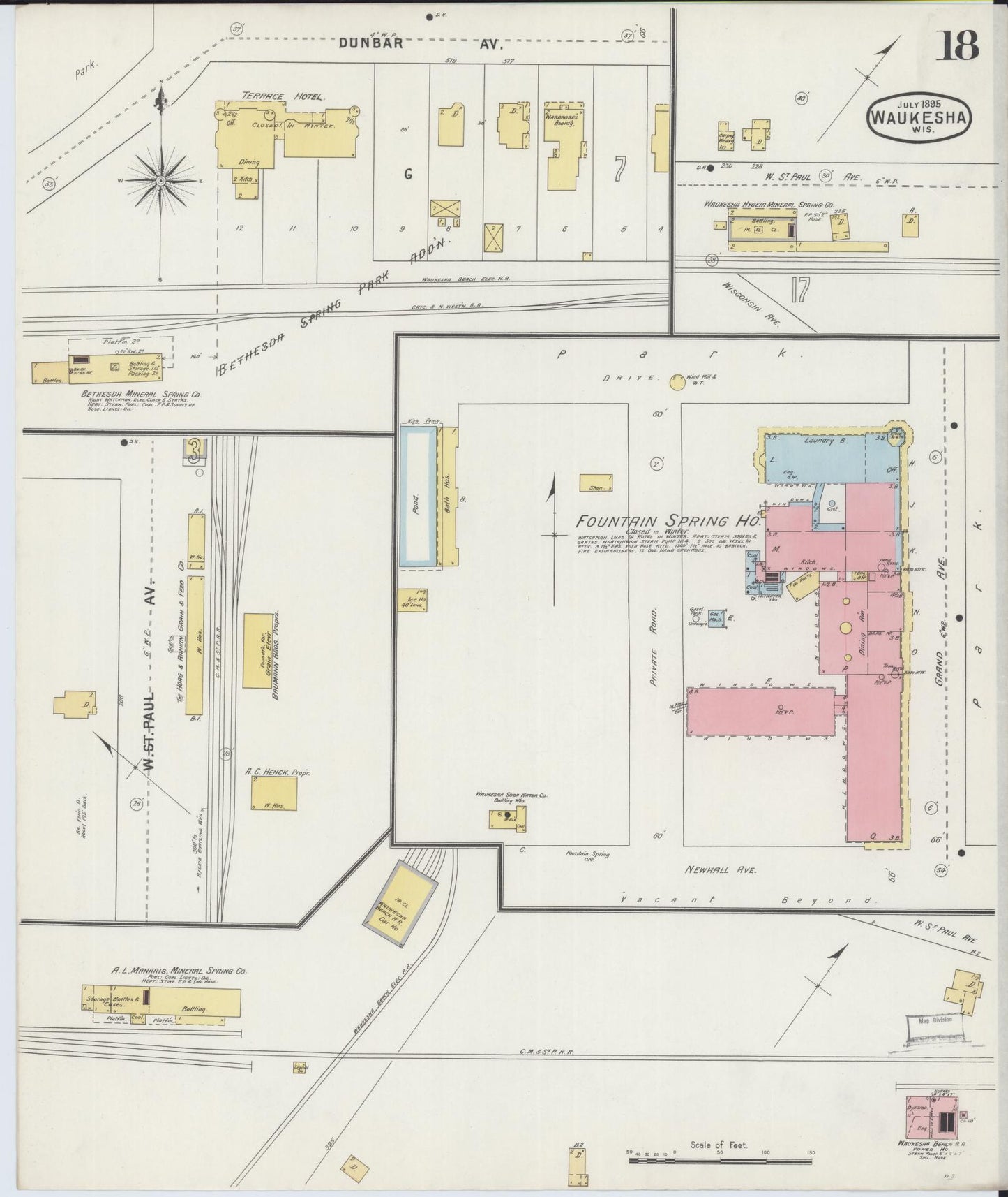 Sanborn Fire Insurance Map from Waukesha, Waukesha County, Wisconsin (1895), Sheet #0018 - Complete Map Set gallery image, historic Sanborn map, vintage wall art, Wisconsin Wisconsin