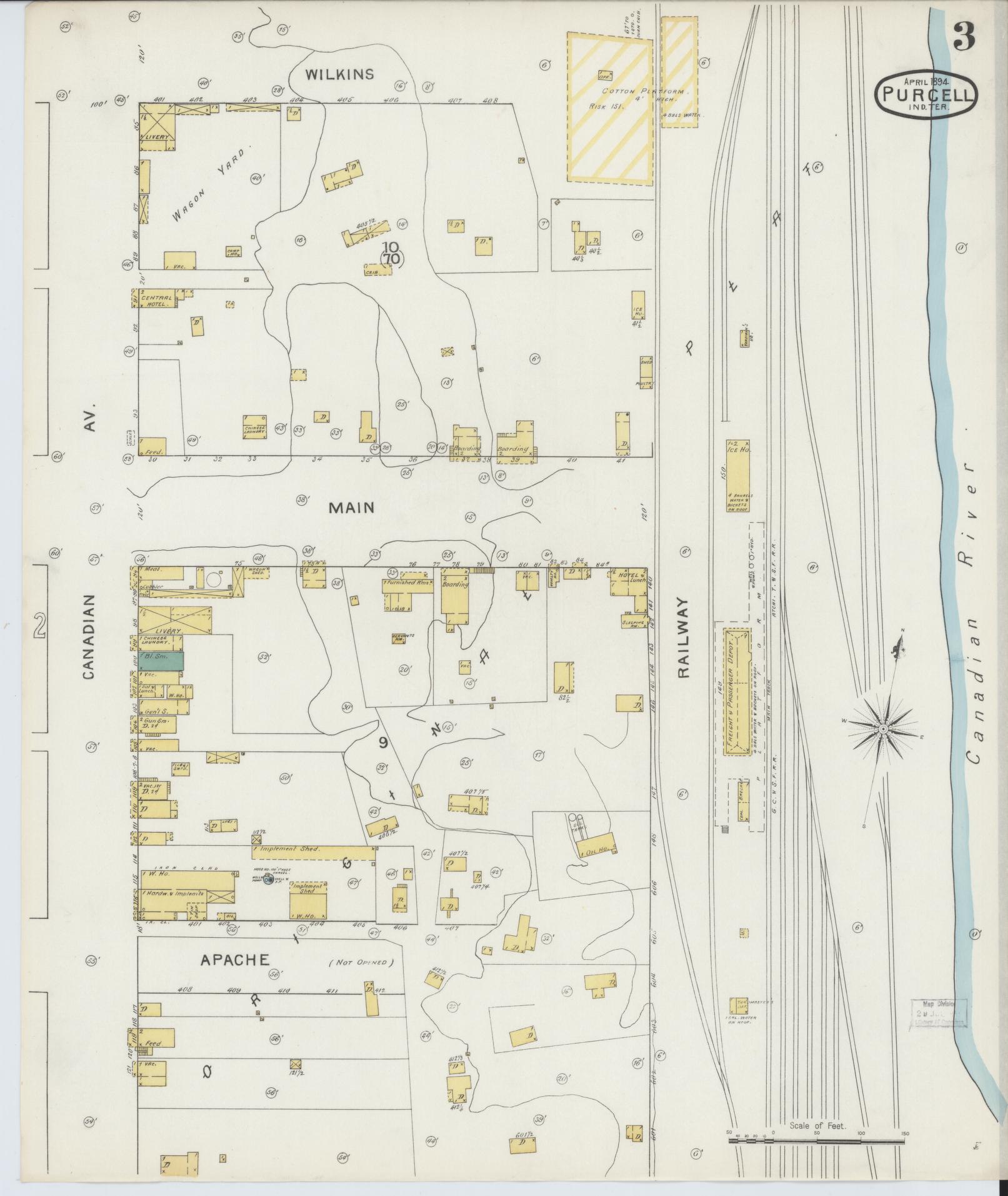 Sanborn Fire Insurance Map from Purcell, McClain County, Oklahoma (1894), Sheet #0003 - Complete Map Set gallery image, historic Sanborn map, vintage wall art, Oklahoma Oklahoma