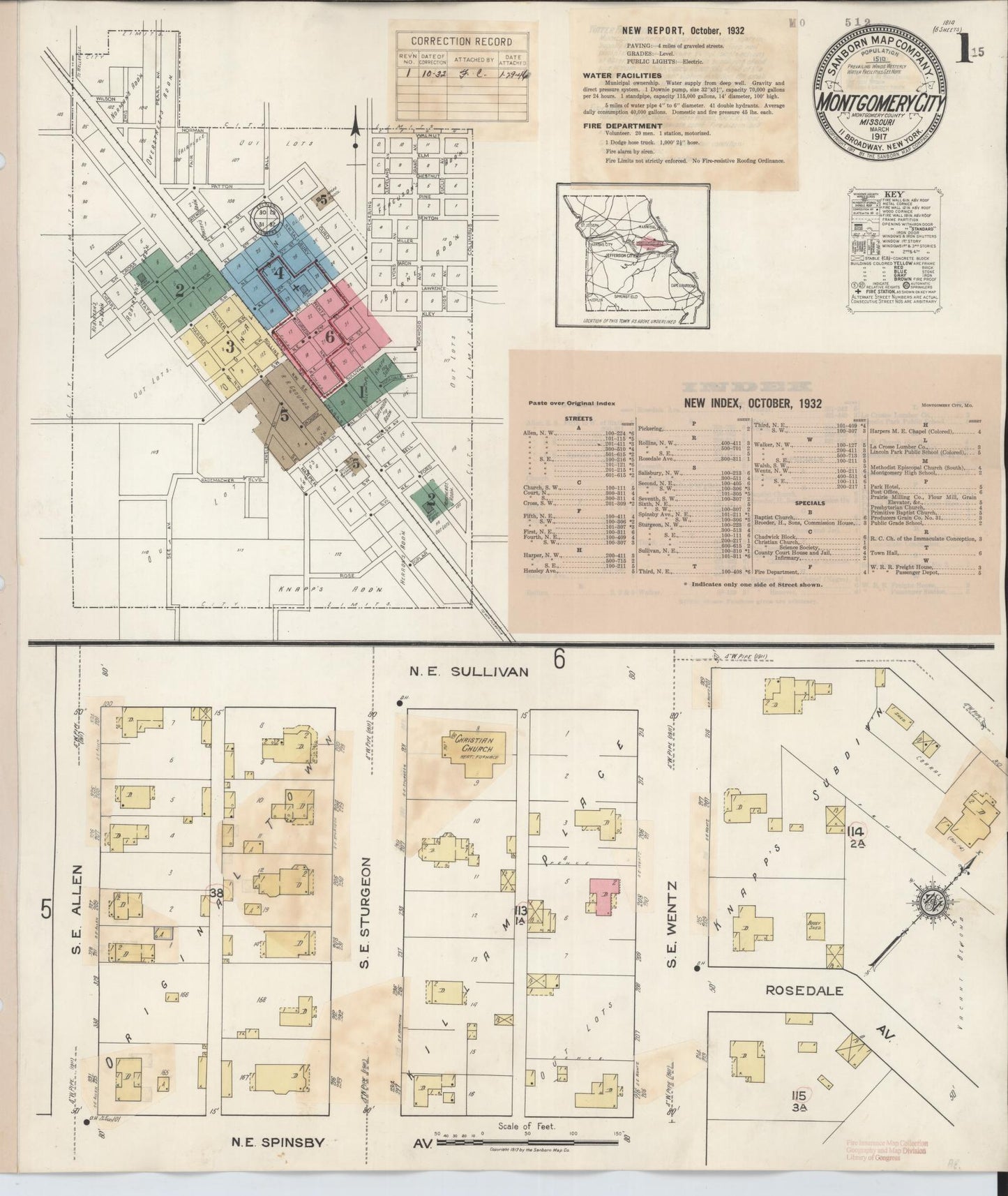 Sanborn Fire Insurance Map from Montgomery City, Montgomery County, Missouri (1932), Sheet #0001 - Complete Map Set gallery image, historic Sanborn map, vintage wall art, Missouri Missouri