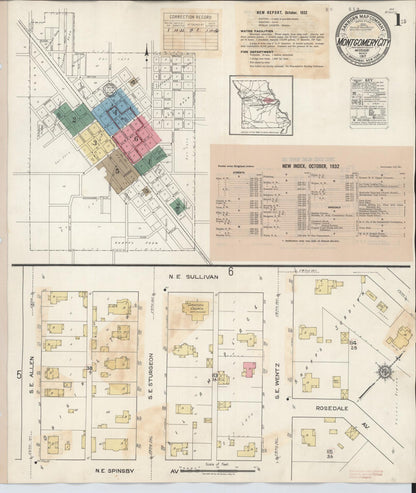 Sanborn Fire Insurance Map from Montgomery City, Montgomery County, Missouri (1932), Sheet #0001 - Complete Map Set gallery image, historic Sanborn map, vintage wall art, Missouri Missouri