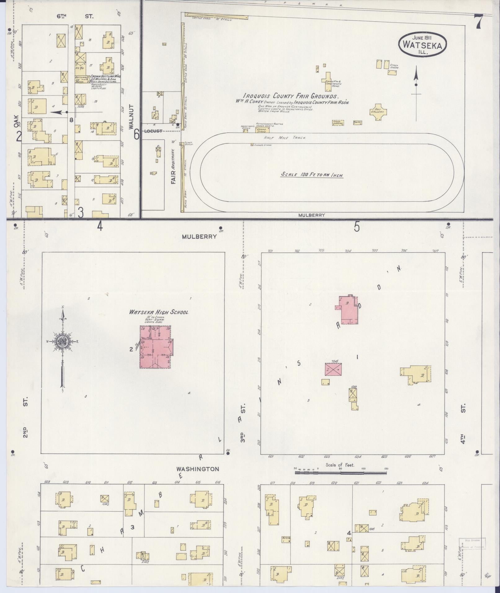 Sanborn Fire Insurance Map from Watseka, Iroquois County, Illinois (1911), Sheet #0007 - Historic Sanborn Fire Insurance Map Print, vintage old map wall art, antique decor, genealogy gift, Illinois Illinois map
