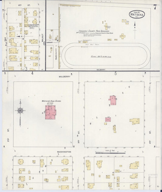 Sanborn Fire Insurance Map from Watseka, Iroquois County, Illinois (1911), Sheet #0007 - Historic Sanborn Fire Insurance Map Print, vintage old map wall art, antique decor, genealogy gift, Illinois Illinois map
