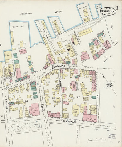 Sanborn Fire Insurance Map from Newburyport, Essex County, Massachusetts (1888), Sheet #0004 - Historic Sanborn Fire Insurance Map Print, vintage old map wall art, antique decor, genealogy gift, Massachusetts Massachusetts map