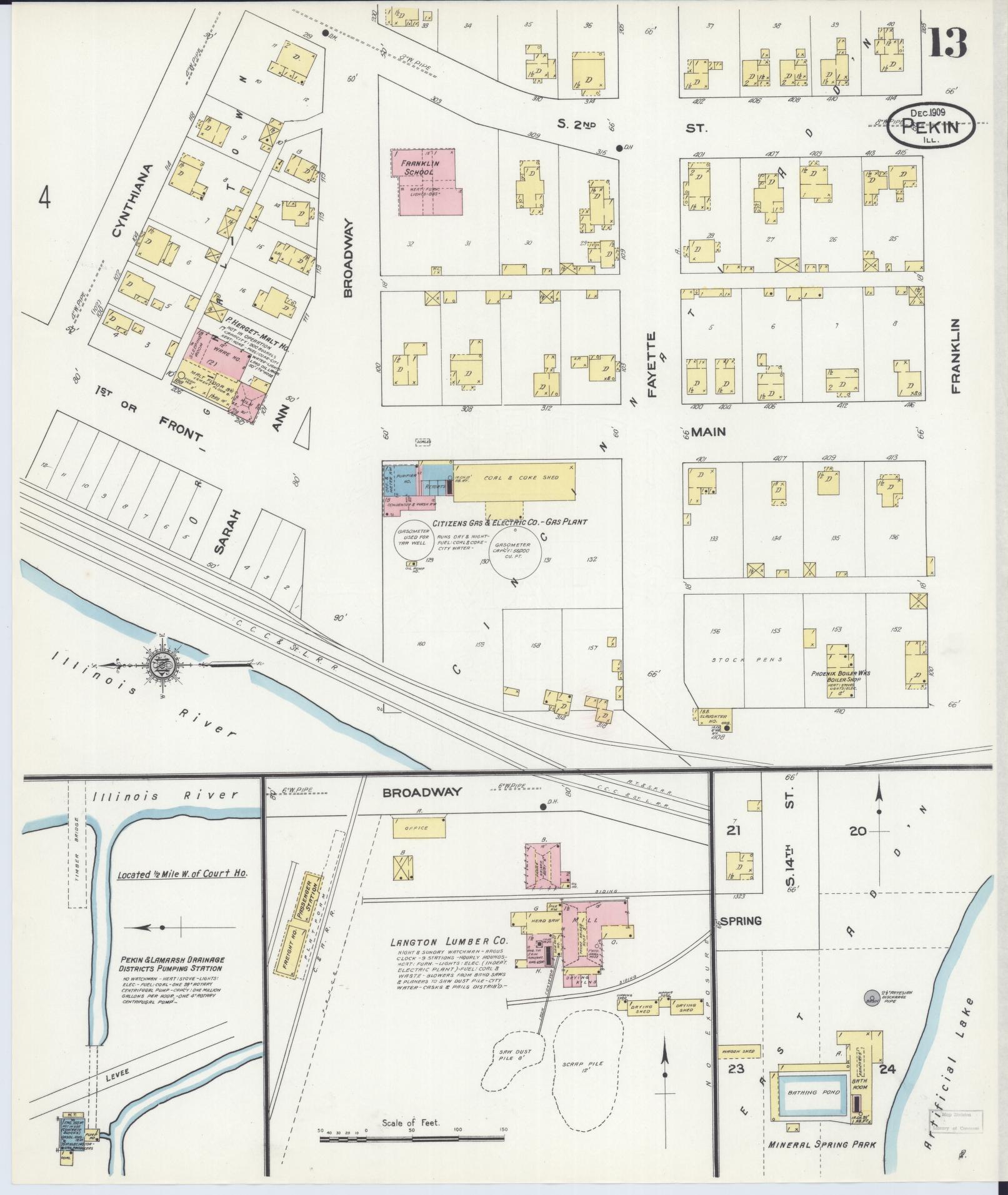 Sanborn Fire Insurance Map from Pekin, Tazewell County, Illinois (1909), Sheet #0013 - Historic Sanborn Fire Insurance Map Print, vintage old map wall art, antique decor, genealogy gift, Illinois Illinois map