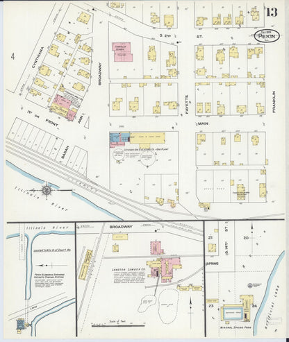 Sanborn Fire Insurance Map from Pekin, Tazewell County, Illinois (1909), Sheet #0013 - Historic Sanborn Fire Insurance Map Print, vintage old map wall art, antique decor, genealogy gift, Illinois Illinois map