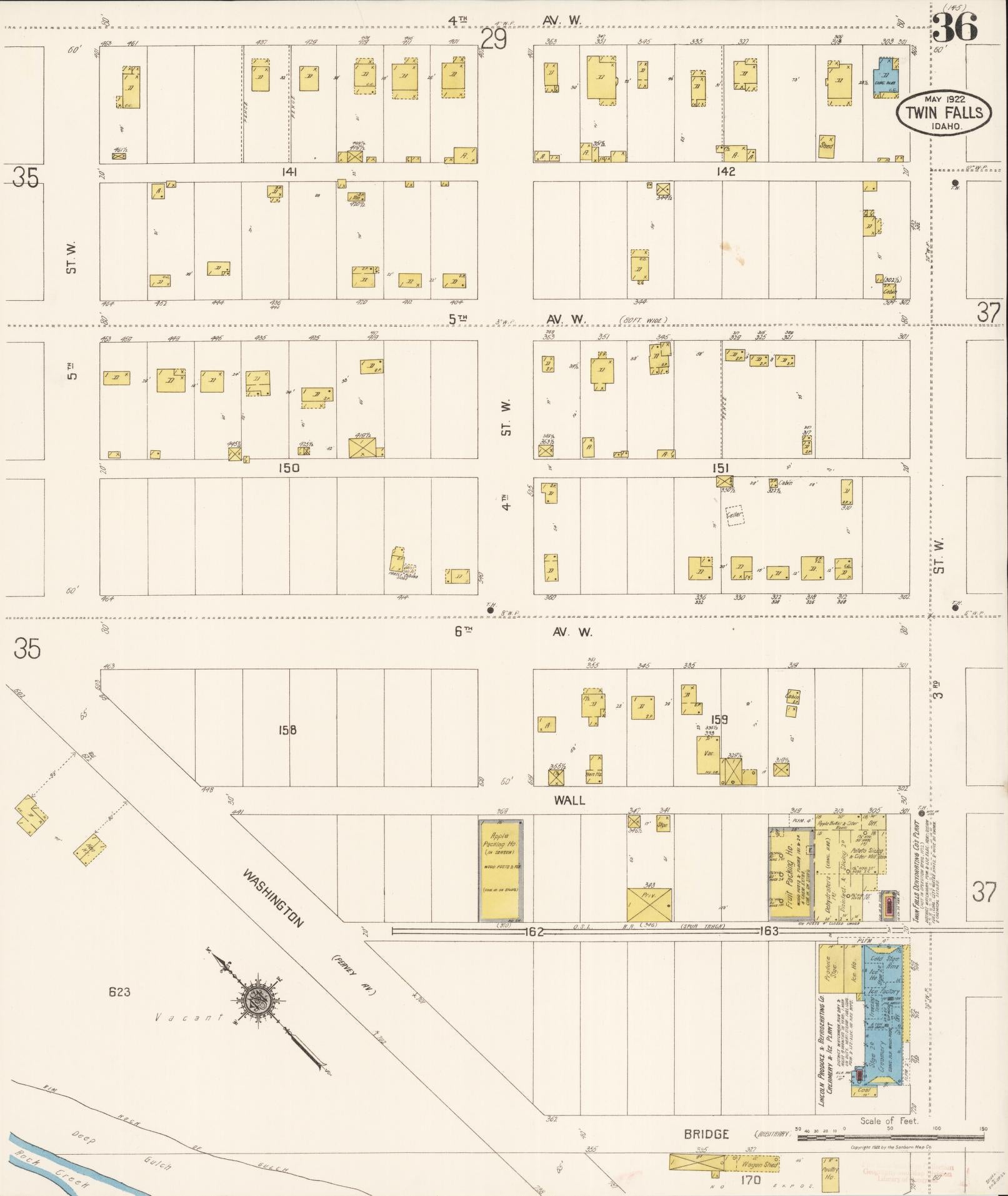 Sanborn Fire Insurance Map from Twin Falls, Twin Falls County, Idaho (1922), Sheet #0036 - Complete Map Set gallery image, historic Sanborn map, vintage wall art, Falls Idaho