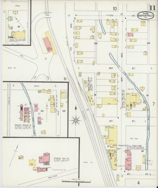Sanborn Fire Insurance Map from Beaver Falls, Beaver County, Pennsylvania (1896), Sheet #0011 - Historic Sanborn Fire Insurance Map Print, vintage old map wall art, antique decor, genealogy gift, Pennsylvania Pennsylvania map