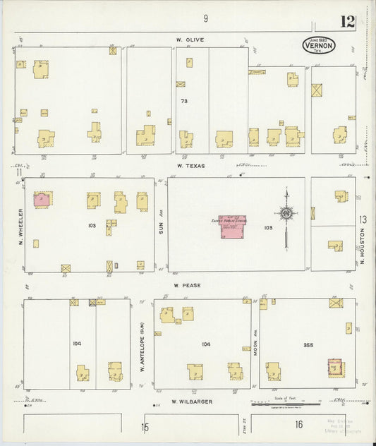 Sanborn Fire Insurance Map from Vernon, Wilbarger County, Texas (1920), Sheet #0012 - Historic Sanborn Fire Insurance Map Print, vintage old map wall art, antique decor, genealogy gift, Texas Texas map