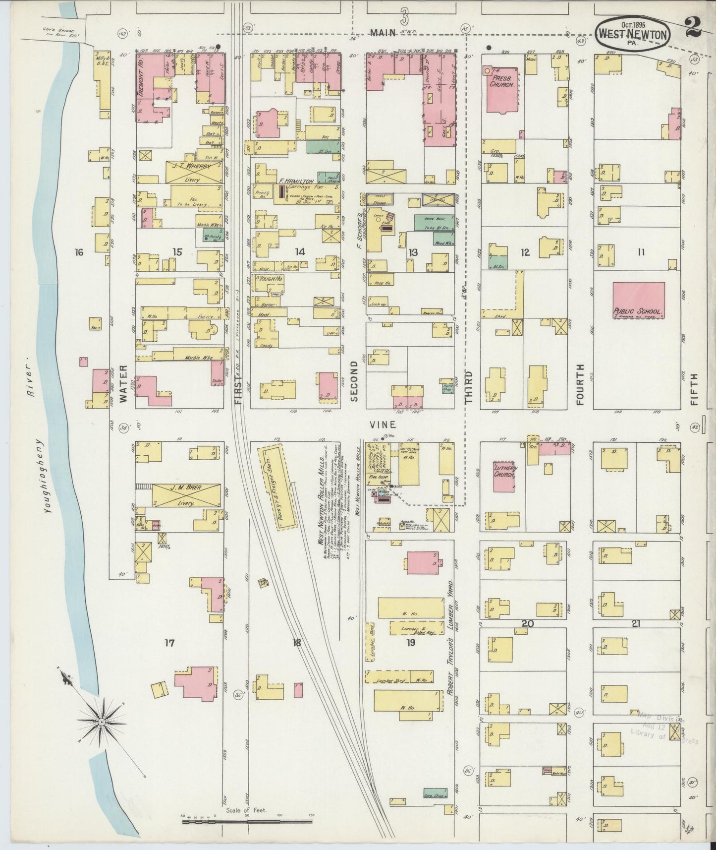 Sanborn Fire Insurance Map from West Newton, Westmoreland County, Pennsylvania (1895), Sheet #0002 - Complete Map Set gallery image, historic Sanborn map, vintage wall art, Pennsylvania Pennsylvania