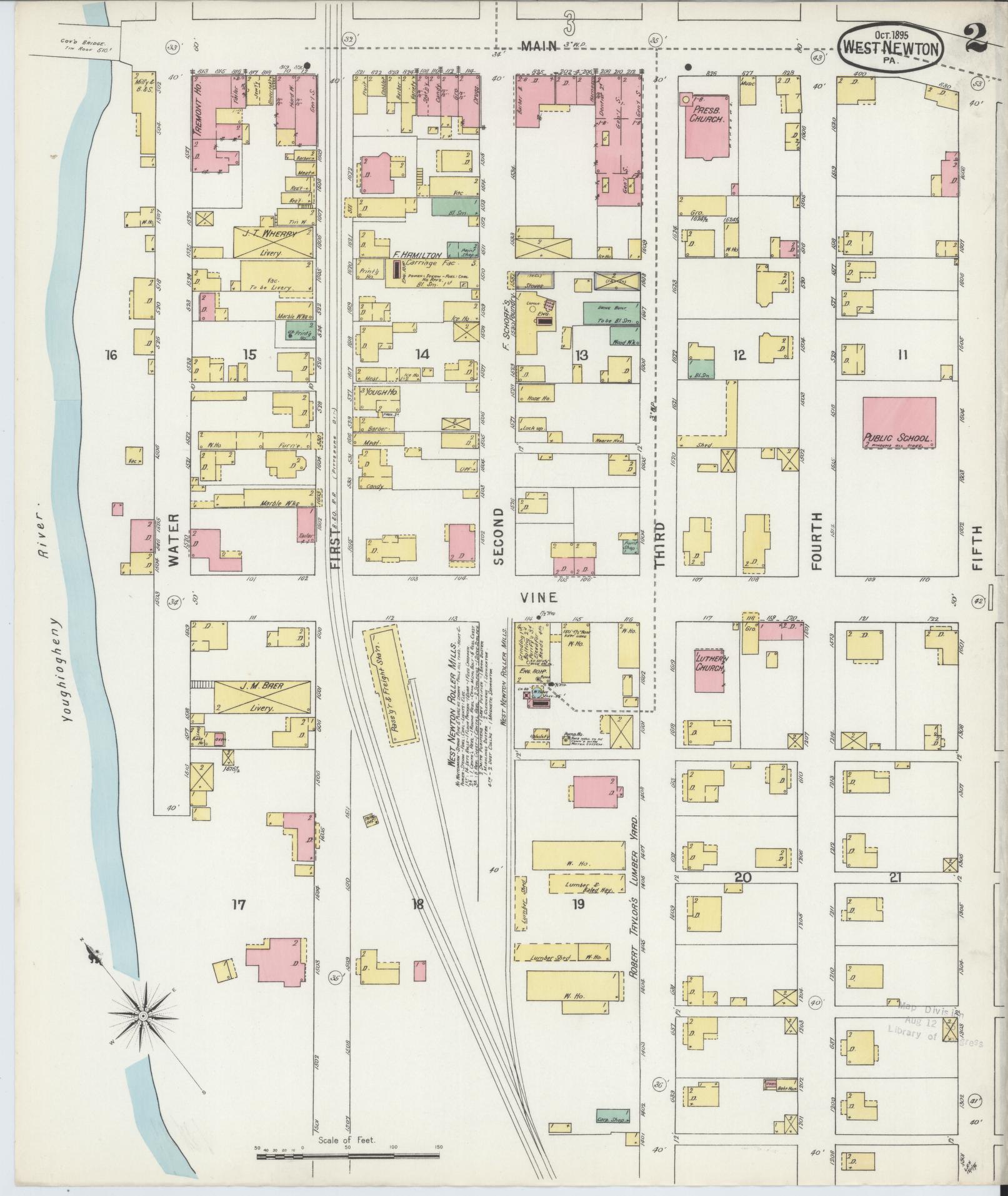 Sanborn Fire Insurance Map from West Newton, Westmoreland County, Pennsylvania (1895), Sheet #0002 - Complete Map Set gallery image, historic Sanborn map, vintage wall art, Pennsylvania Pennsylvania