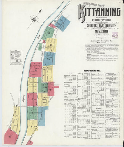 Sanborn Fire Insurance Map from Kittanning, Armstrong County, Pennsylvania (1909), Sheet #0001 - Complete Map Set gallery image, historic Sanborn map, vintage wall art, Pennsylvania Pennsylvania